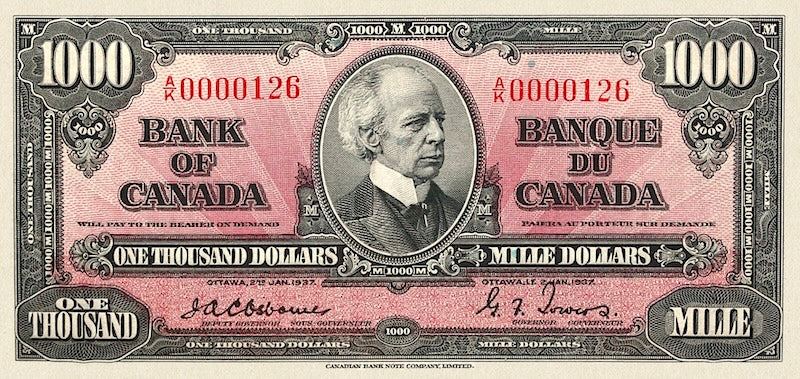 “Canada 1937 complete banknote set replica 1 to 1000 dollars”