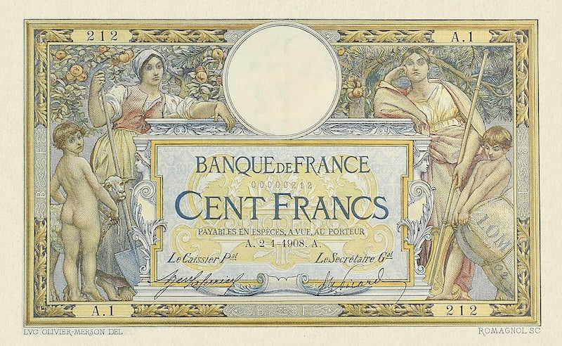 France, Banque de France, 100 Francs, 1908 - 1909, P.69 REPLICA My Store