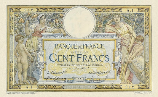 France, Banque de France, 100 Francs, 1908 - 1909, P.69 REPLICA My Store