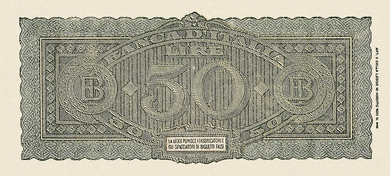 “Italy Italia Turrita Issue 500 Lire replica P.76 banknote”