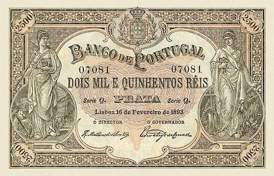 Portugal 1893 2500 Reis Banco de Portugal replica banknote front
