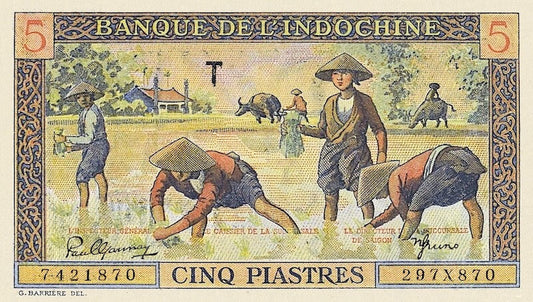 French Indo-China, Banque de l'Indochine, 1 & 5 Piastres, 1949, P.74 - P.75, Complete Set REPLICA My Store