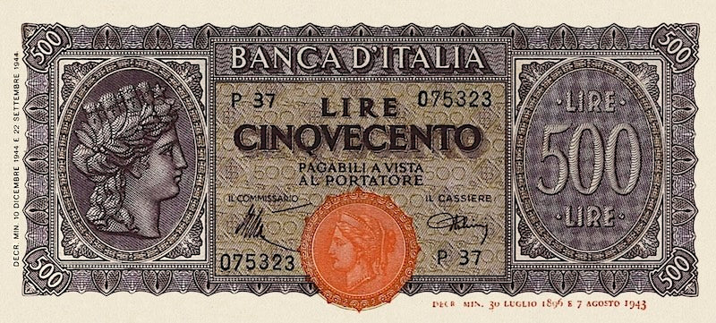 “Italy Italia Turrita Issue 100 Lire replica P.75 banknote”