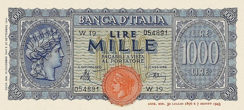 “Italy Italia Turrita Issue 50 Lire replica P.74 banknote”
