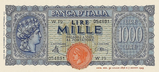 “Italy Italia Turrita Issue 50 Lire replica P.74 banknote”