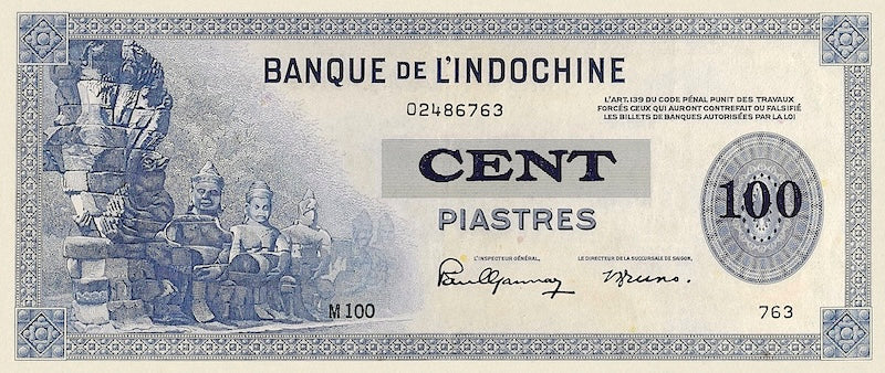 French Indo-China, Banque de l'Indochine, 1, 10, 50 & 100 Piastres, 1945, P.76 - P.80, Complete Set REPLICA My Store