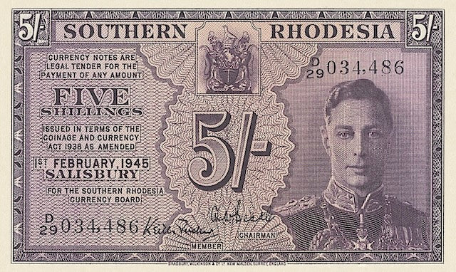 Southern Rhodesia, KGVI 1939, 5 & 10 Shillings, 1 & 5 Pounds, P.8 - P.11, Complete Set REPLICA Old Currency Replicas