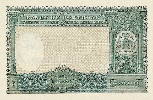 Portugal 1898 Banco de Portugal 10 Mil Reis replica note back side