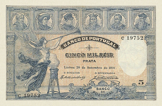 Portugal 1898 Banco de Portugal 10 Mil Reis replica note back side