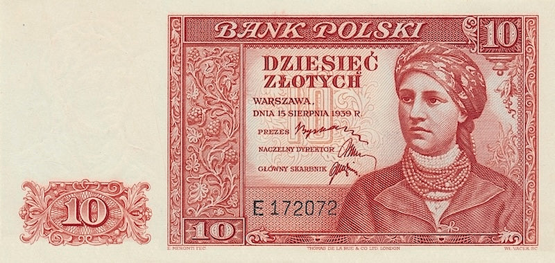 Poland, Government in Exile, Bank Polski, 1 - 500 Zlotych, 1939, P.79 - P.88, Complete Set REPLICA Old Currency Replicas