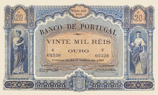 Portugal 1898 20 Mil Reis Banco de Portugal replica banknote front