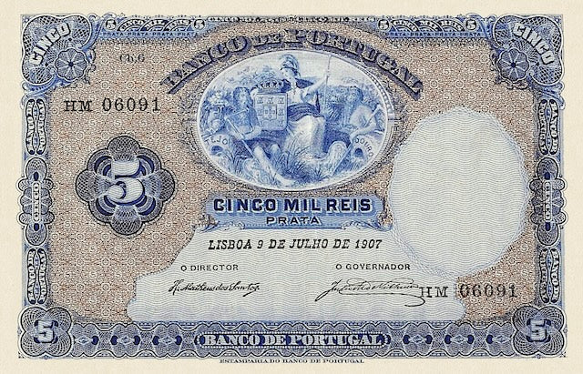 Portugal vintage Banco de Portugal 20 Mil Reis replica note back