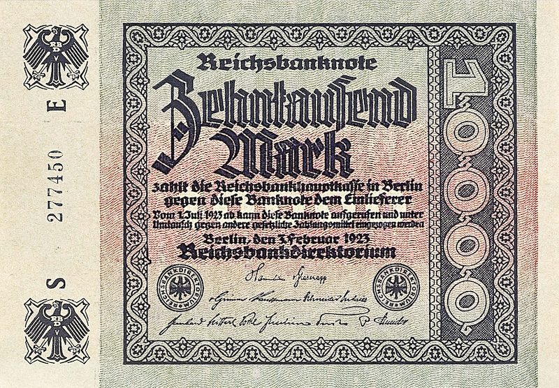 Replica of Germany unissued 10000 Mark banknote 1923