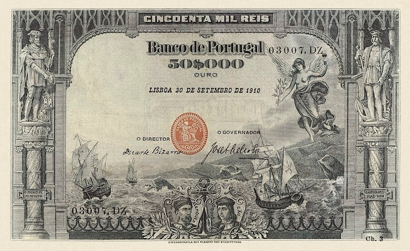 Portugal 1903 Banco de Portugal 50 Mil Reis replica banknote front