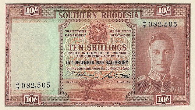 Southern Rhodesia KGVI 1939 complete replica banknote set