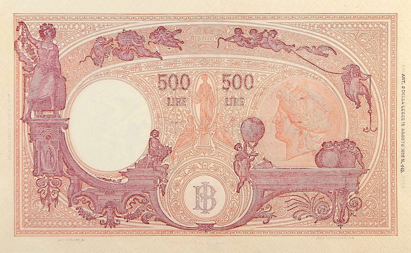 “Italy 1950 Medusa Seal 500 Lire banknote replica”