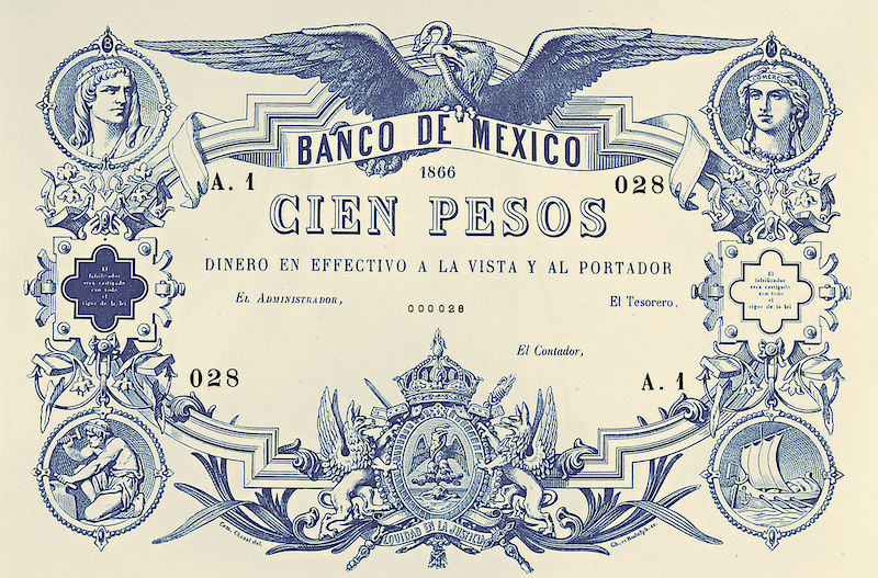 Mexico, Empire Maximilian, Banco de Mexico, 10 - 200 Pesos, 1866, P.7 - P.10, Complete Set REPLICA My Store