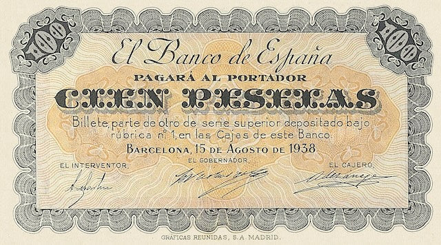 Spain, Barcelona Republican Issues, 100 & 5000 Pesetas, 1938, P.90 - P.92, Complete Set REPLICA My Store