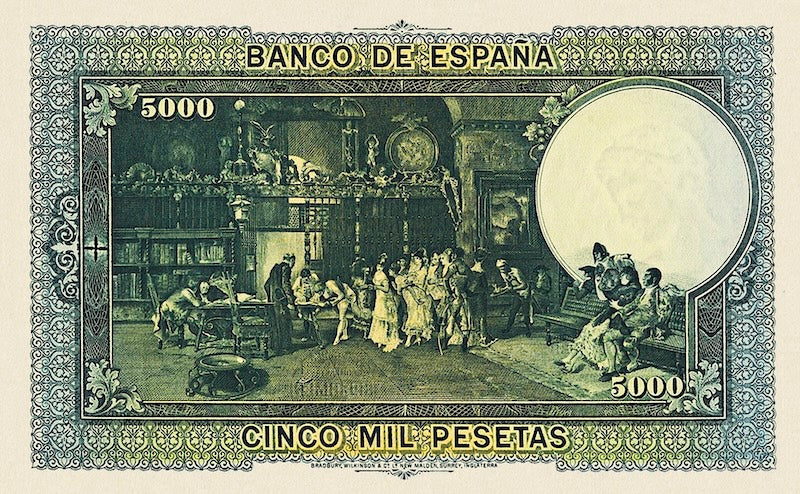 "Spain, Barcelona Republican 5000 Pesetas banknote, P.90 replica"