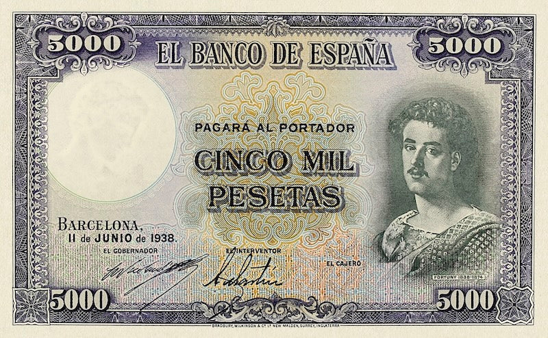 Spain, Barcelona Republican 5000 Pesetas banknote, P.90 replica