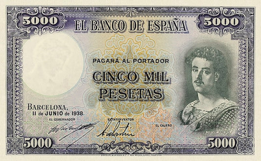 Spain, Barcelona Republican 5000 Pesetas banknote, P.90 replica