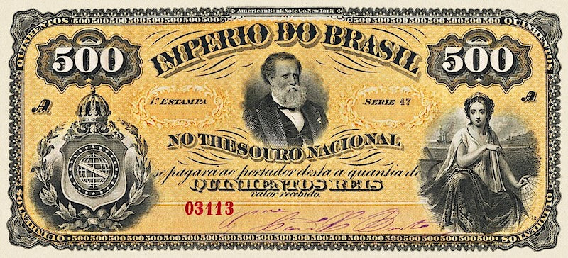 Replica 1874 Brazil 500 Reis Banknote Dom Pedro II