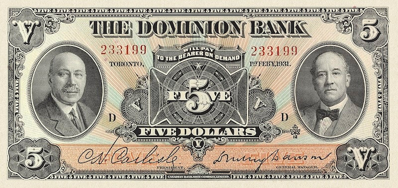 Dominion of Canada, The Dominion Bank 5 - 100 Dollars, 1931, Complete Set REPLICA My Store