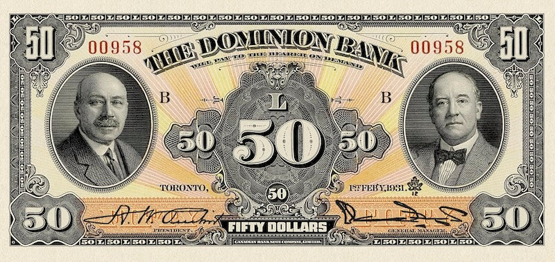 Dominion of Canada, The Dominion Bank 5 - 100 Dollars, 1931, Complete Set REPLICA My Store