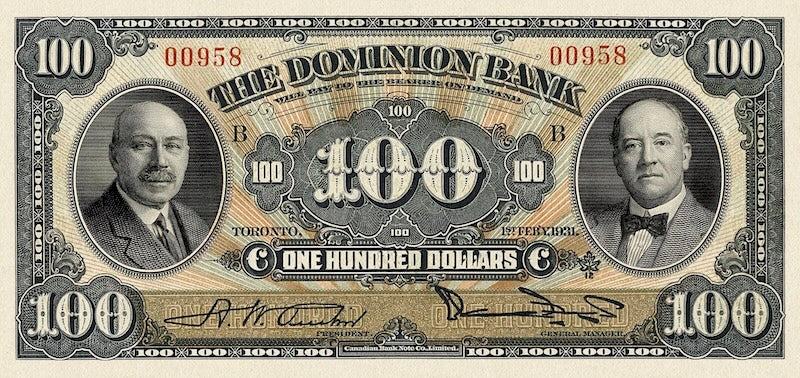Dominion of Canada, The Dominion Bank 5 - 100 Dollars, 1931, Complete Set REPLICA My Store