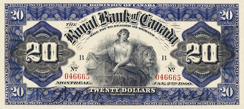 1909 Dominion of Canada 5 Dollar Banknote Replica