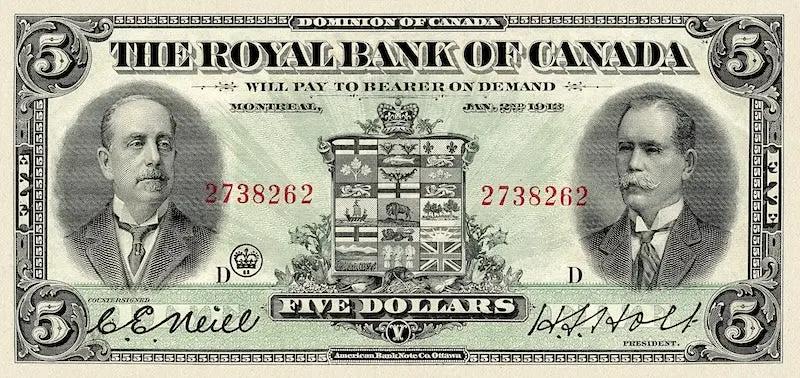 Dominion of Canada, The Royal Bank 5 - 100 Dollars, 1913,  P.S1378 - P.S1382, Complete Set REPLICA My Store