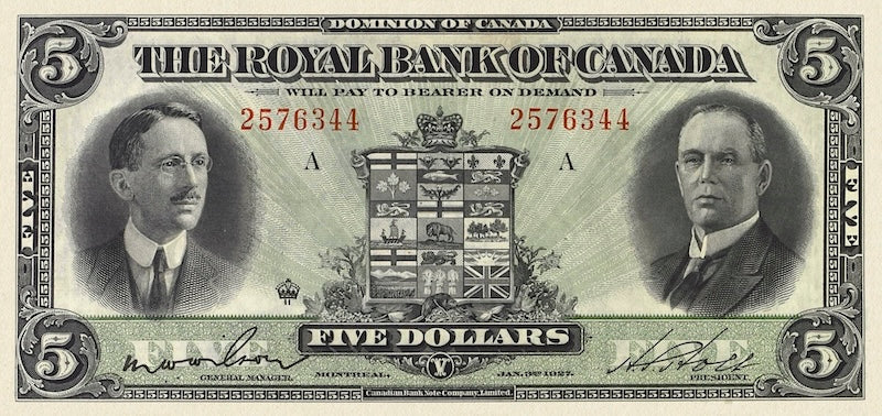 Dominion of Canada, The Royal Bank 5 - 100 Dollars, 1927, P.S1383 - P.S1387, Complete Set REPLICA My Store