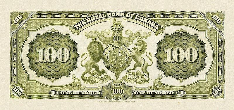 Dominion of Canada, The Royal Bank 5 - 100 Dollars, 1927, P.S1383 - P.S1387, Complete Set REPLICA My Store