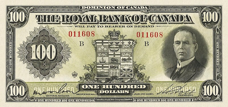Dominion of Canada, The Royal Bank 5 - 100 Dollars, 1927, P.S1383 - P.S1387, Complete Set REPLICA My Store