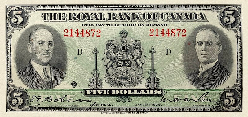 Dominion of Canada, The Royal Bank 5, 10 & 20 Dollars, 1935, P.S1391 - P.S1393, Complete Set REPLICA My Store