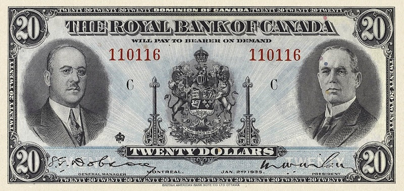 Dominion of Canada, The Royal Bank 5, 10 & 20 Dollars, 1935, P.S1391 - P.S1393, Complete Set REPLICA My Store