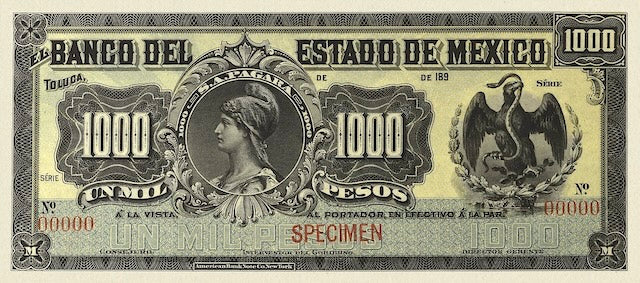 Mexico, Banco del Estado de Mexico, 1 - 1000 Pesos, 1897, P.S329 - P.S337, Complete Set REPLICA My Store