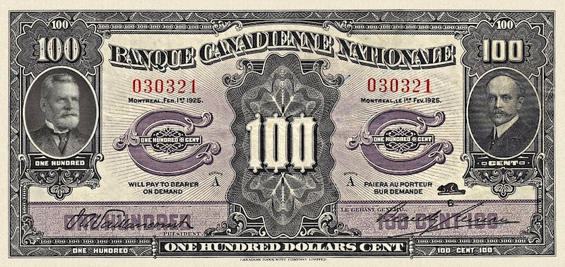 Canada, Banque Canadienne Nationale, 5 - 100 Dollars, 1925, Complete Set REPLICA My Store