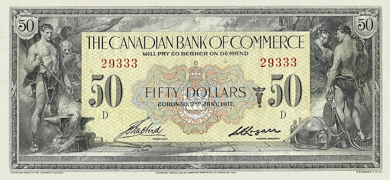 “Dominion of Canada 5 Dollar 1917 Canadian Bank of Commerce replica banknote”
