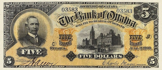 “Canada Bank of Ottawa 5 Dollar 1895–1900 replica banknote front”
