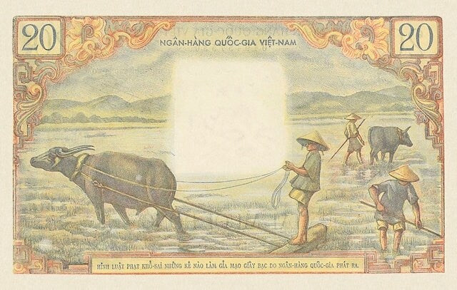 “South Vietnam 1955 20 Dong banknote replica”