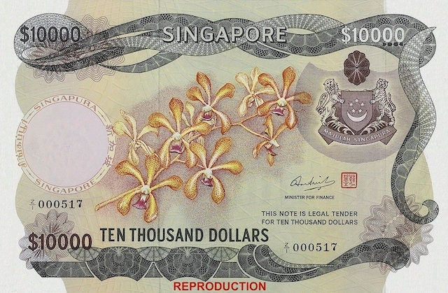 Singapore, 10000 Dollars, Orchid Series, P.8A REPLICA My Store